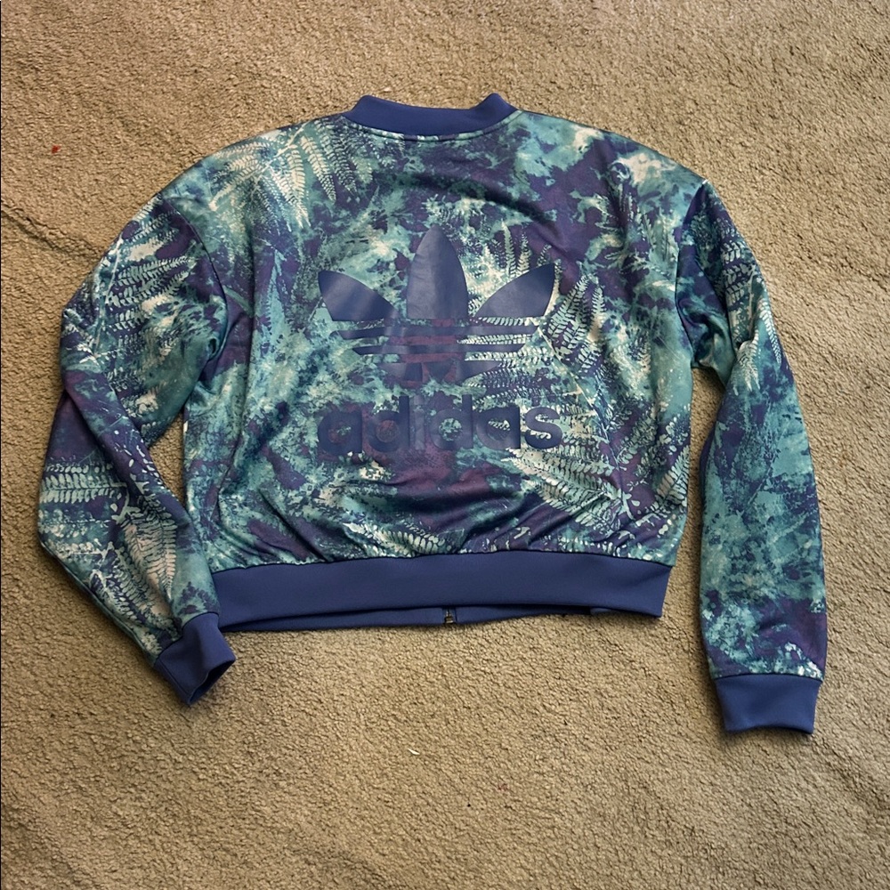 Adidas Womens Medium Bomber‎ Jacket Blue Abstract Floral Print - Picture 6 of 7
